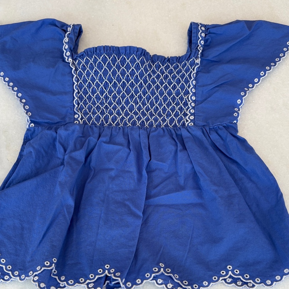 Elegant Blue Smocked Kids Blouse